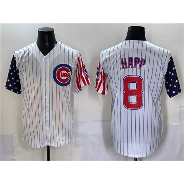 Chicago Cubs #8 Ian Happ White MASONITE Pinstripe 2025 Independence Day Vapor Premier Limited Stitched Jersey