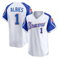 Atlanta Braves #1 Ozzie Albies Player White MASONITE Throwback Cooperstown Collection T-shirt Game Stitched Jerseys
