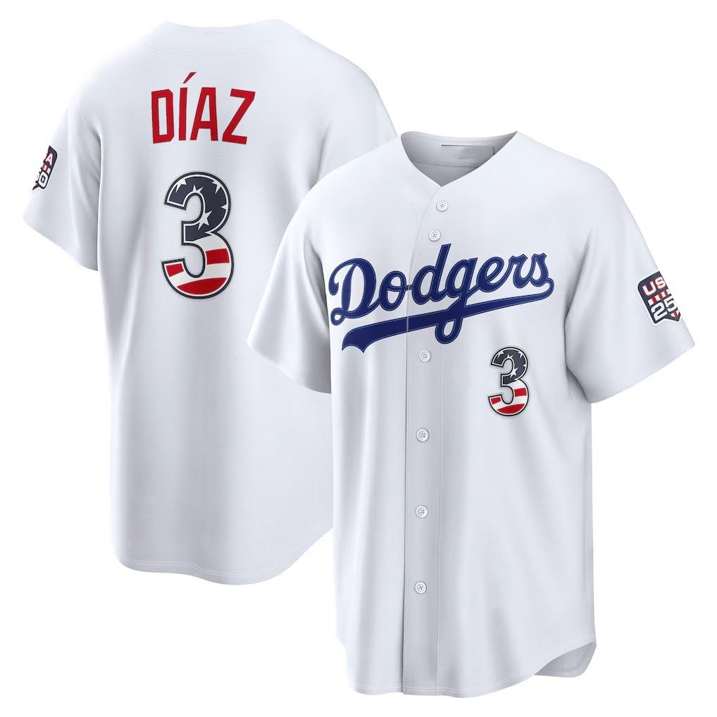 Los Angeles Dodgers #3 Edwin Diaz Fourth of July White MASONITE USA 250 Stadium Jersey