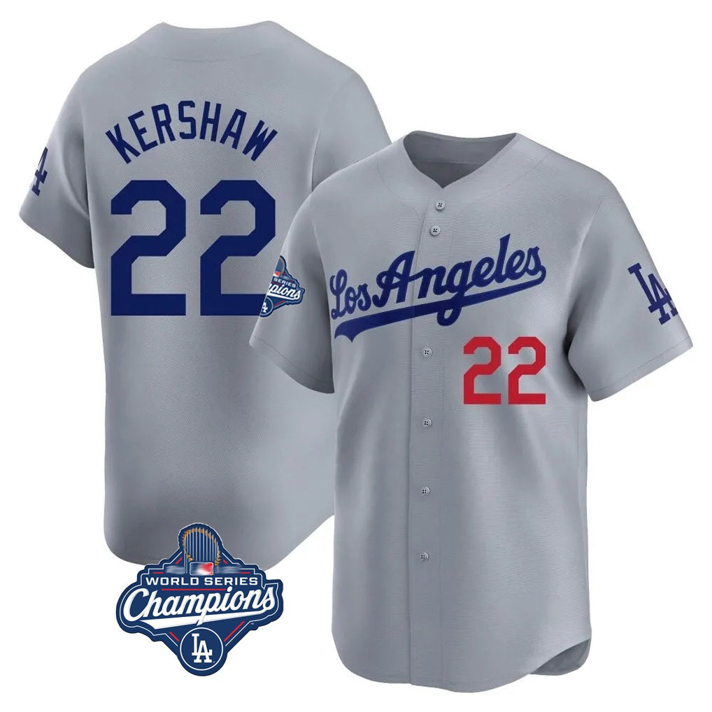 Los Angeles Dodgers #22 Clayton Kershaw Player Gray MASONITE World Series Meet Limited Home Stitched Jerseys