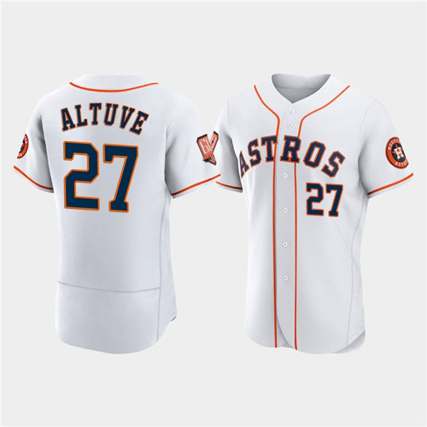 Houston Astros #27 Jose Altuve White MASONITE 60th Anniversary Flex Base Stitched Jersey