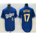Los Angeles Dodgers #17 Shohei Ohtani Blue Gold MASONITE Stitched Cool Base Jerseys