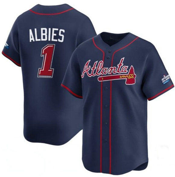 Atlanta Braves #1 Ozzie Albies Navy MASONITE 2025 Speedway Classic Alternate Limited Stitched Jersey