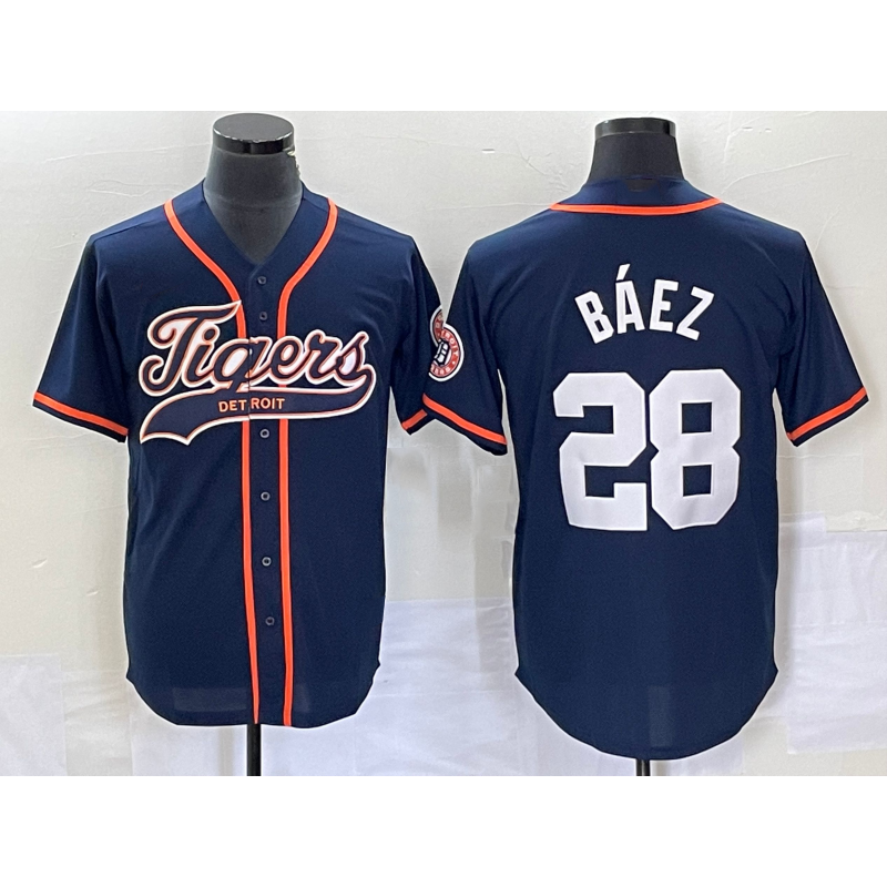 Detroit Tigers #28 Javier B¨¢ez Navy MASONITE Cool Base Stitched Jersey