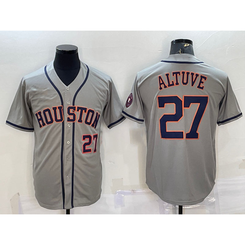 Houston Astros #27 Jose Altuve Number Grey MASONITE With Patch Stitched Cool Base Jersey