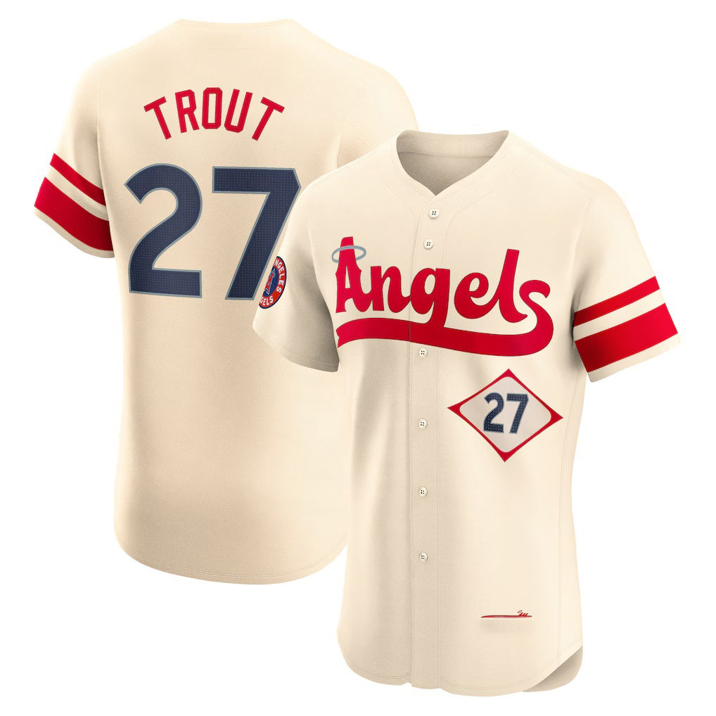 Los Angeles Angels #27 Mike Trout Cream MASONITE City Connect Elite Player Jersey