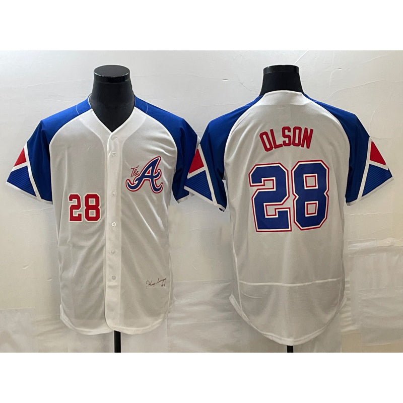 Atlanta Braves #28 Matt Olson Number White MASONITE 2023 City Connect Flex Base Stitched Jersey