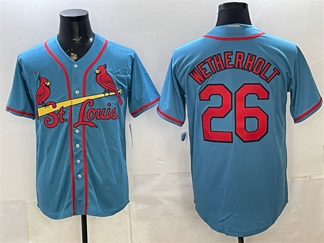 St. Louis Cardinals #26 JJ Wetherholt Blue MASONITE Cool Base Stitched Jersey