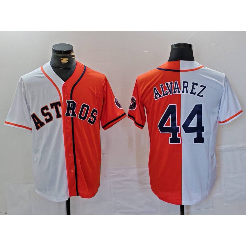 Houston Astros #44 Yordan Alvarez White Orange MASONITE Split Stitched Jersey