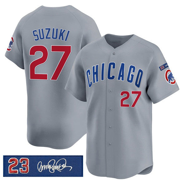Chicago Cubs #27 Seiya Suzuki Gray MASONITE 'Ryne Sandberg Tribute' Vapor Limited V3 Stitched Jersey