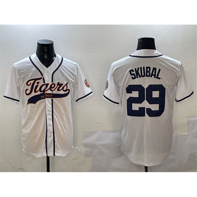 Detroit Tigers #29 Tarik Skubal White MASONITE With Patch Cool Base Stitched Jersey