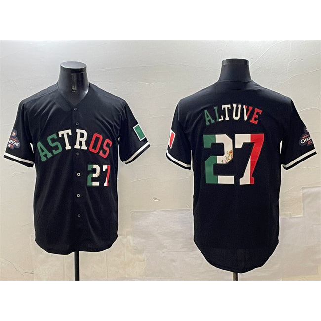 Houston Astros #27 Jose Altuve Black MASONITE Mexico With World Serise Champions Patch Cool Base Stitched Jersey 2