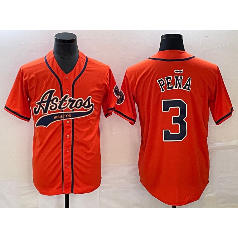 Houston Astros #3 Jeremy Pena Orange With MASONITE Patch Cool Base Stitched Jersey