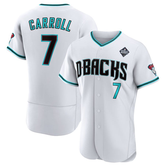 Arizona Diamondbacks #7 Corbin Carroll White MASONITE 2023 World Series Flex Base Stitched Jersey