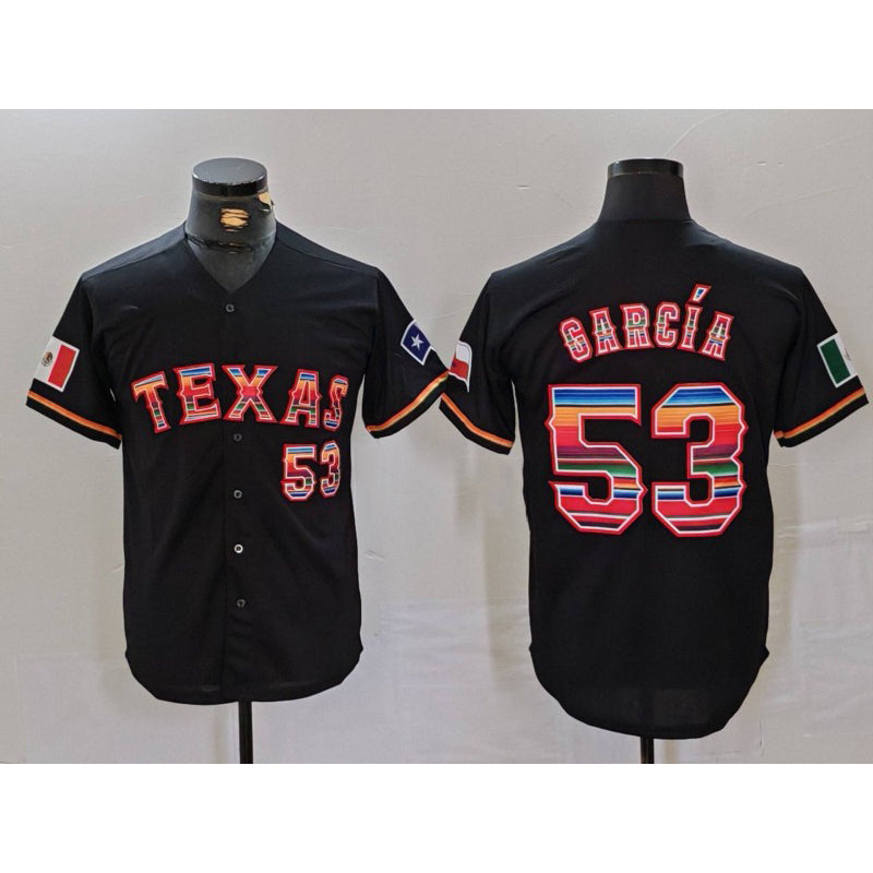 Texas Rangers #53 Adolis Garcia Black MASONITE Rainbow Mexico Cool Base Stitched Jersey