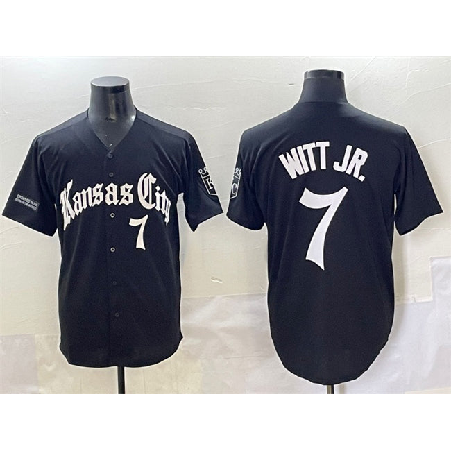 Kansas City Royals #7 Bobby Witt Jr. Black MASONITE 'Gothic Crown Edition' Vapor Premier Limited Stitched Jersey