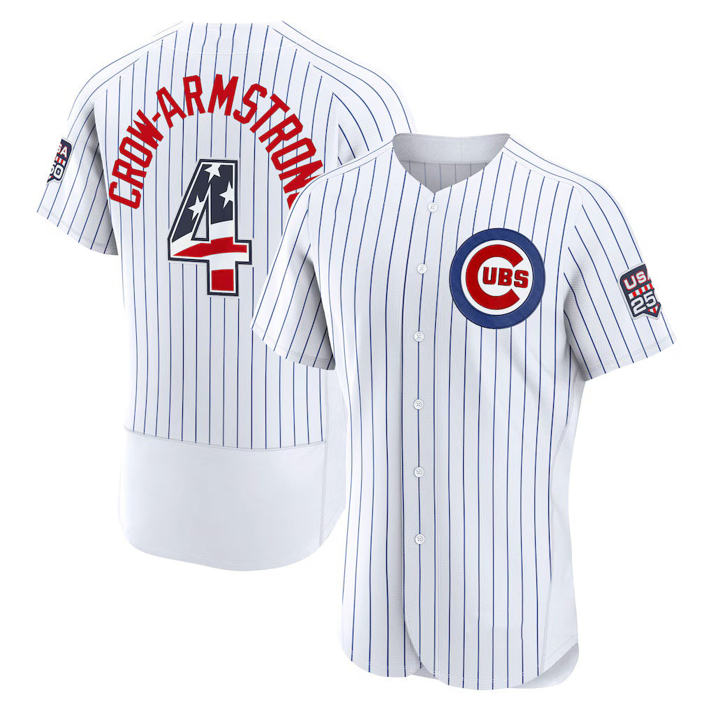 Chicago Cubs #4 Pete Crow-Armstrong USA 250 Fourth of July Home Authentic Jersey - White MASONITE