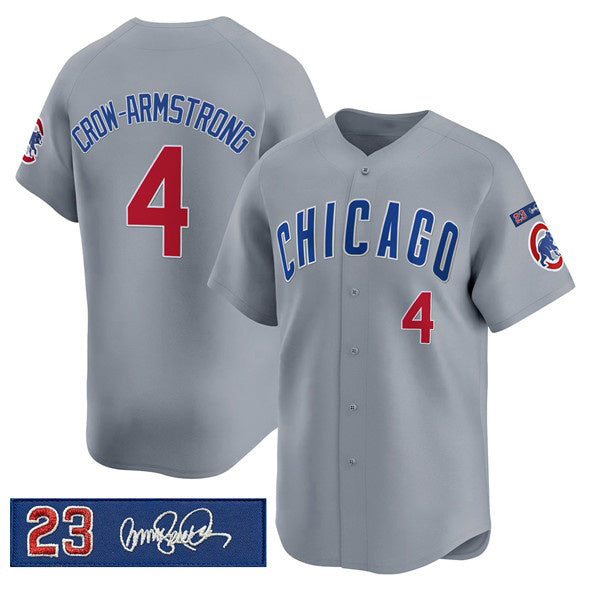 Chicago Cubs #4 Pete Crow-Armstrong Gray MASONITE 'Ryne Sandberg Tribute' Vapor Limited V3 Stitched Jersey