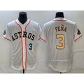 Houston Astros #3 Jeremy Pena Number 2023 White Gold MASONITE World Serise Champions Patch Flex Base Stitched Jersey 3