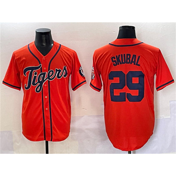 Detroit Tigers #29 Tarik Skubal Orange MASONITE With Patch Cool Base Stitched Jersey