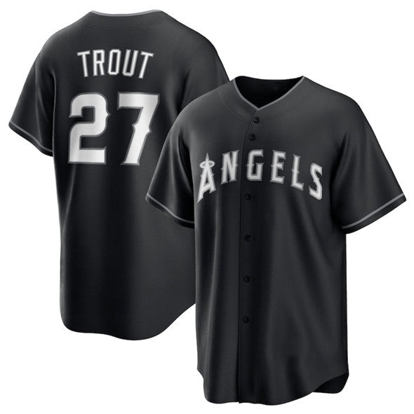 Los Angeles Angels #27 Mike Trout Black MASONITE Lights Out Limited Stitched Jersey