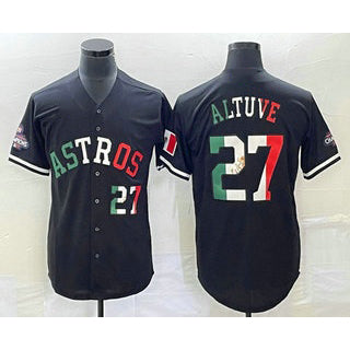 Houston Astros #27 Jose Altuve Number Mexico Black MASONITE Cool Base Stitched Jersey
