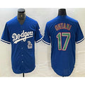 Los Angeles Dodgers #17 Shohei Ohtani Blue Green MASONITE Stitched Cool Base Jersey 2