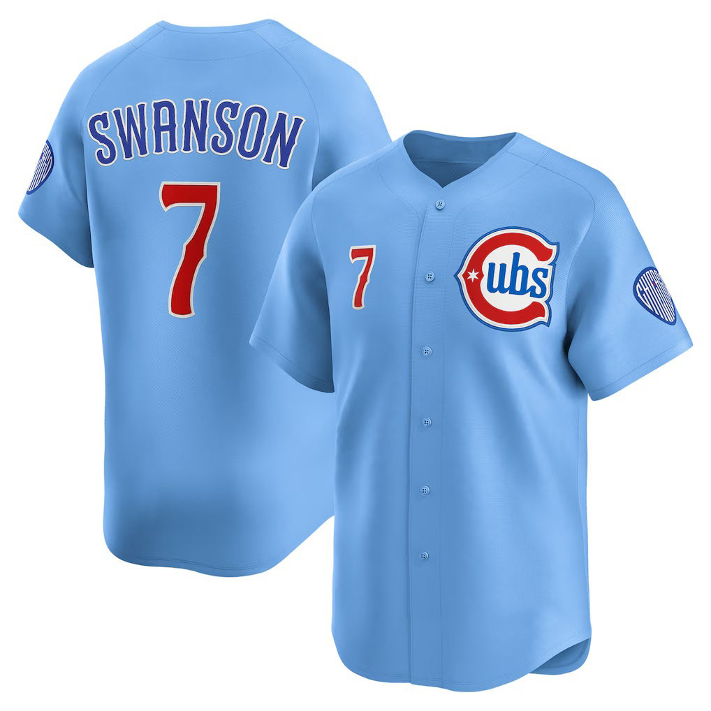 Chicago Cubs #7 Dansby Swanson Baby Blue MASONITE 2nd Alternate Limited Player Jersey