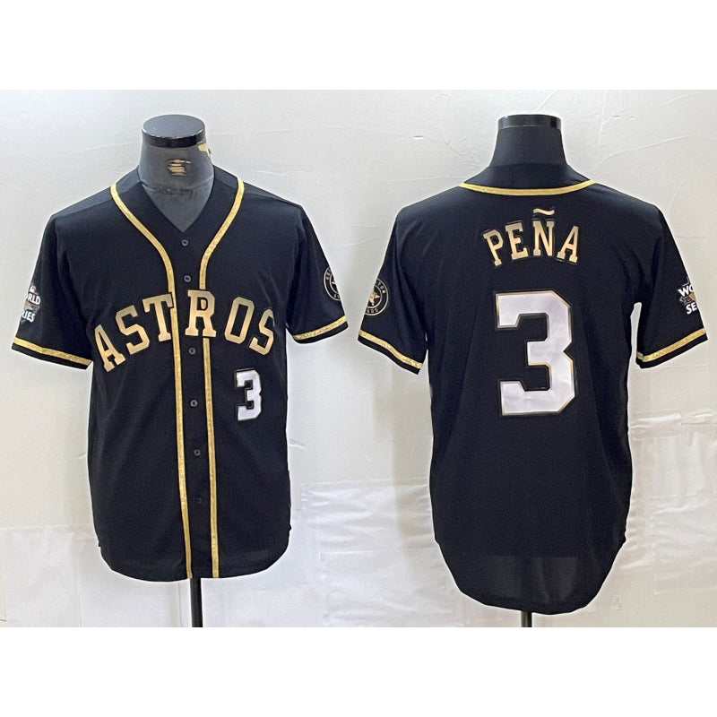 Houston Astros #3 Jeremy Pena Black Gold MASONITE Player Number Cool Base Jersey