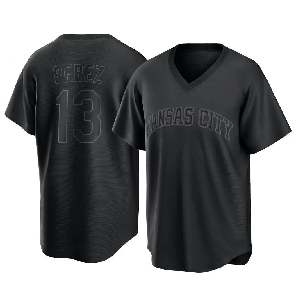 Kansas City Royals #13 Salvador Perez Player Black MASONITE Fashion Game Stitched Jerseys