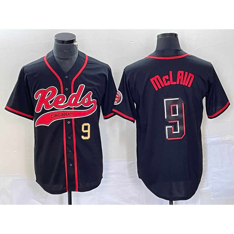 Cincinnati Reds #9 Matt McLain Number Black MASONITE 2023 City Connect Cool Base Stitched Jersey 2