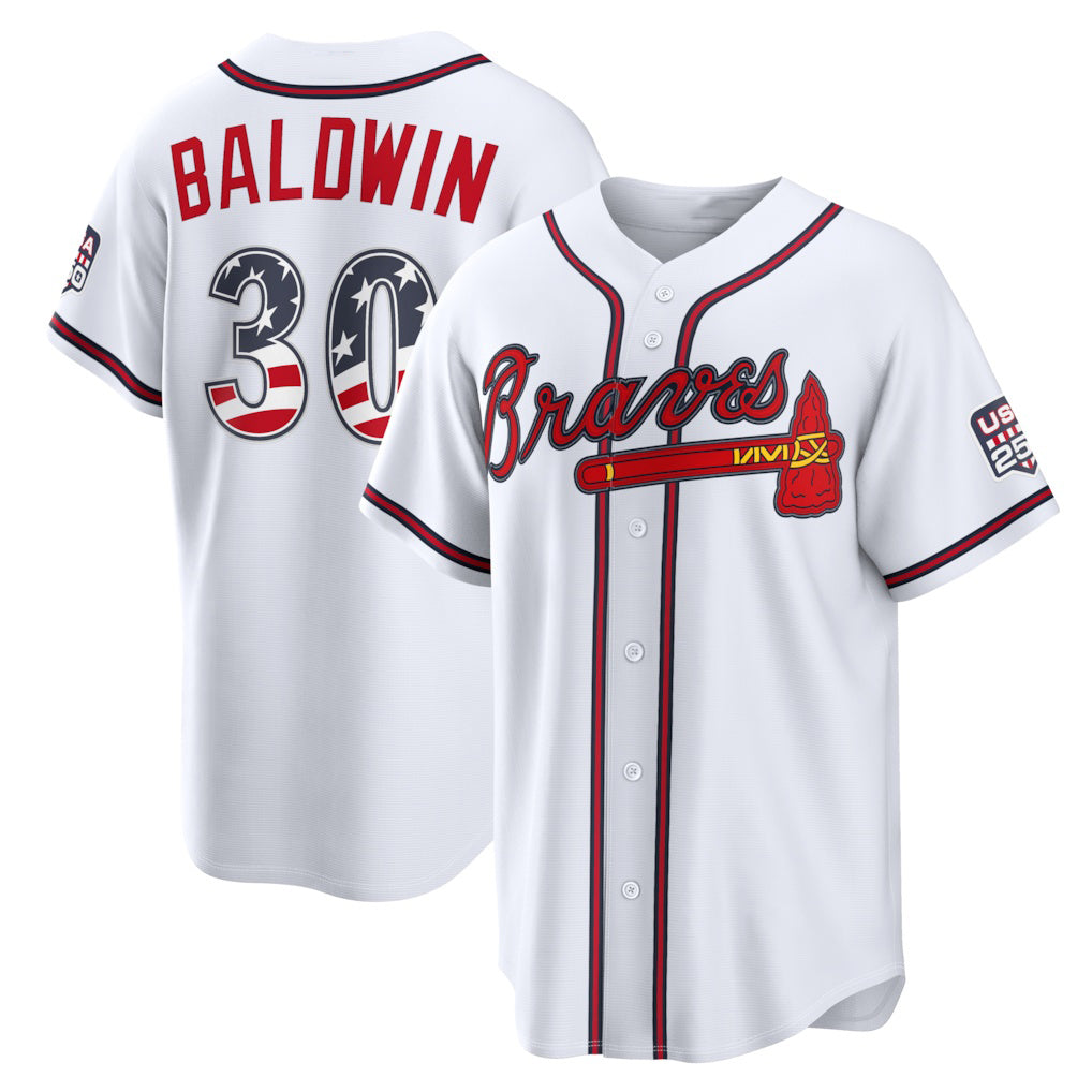 Atlanta Braves #30 Drake Baldwin USA 250 Fourth of July Home Stadium Jersey - White MASONITE