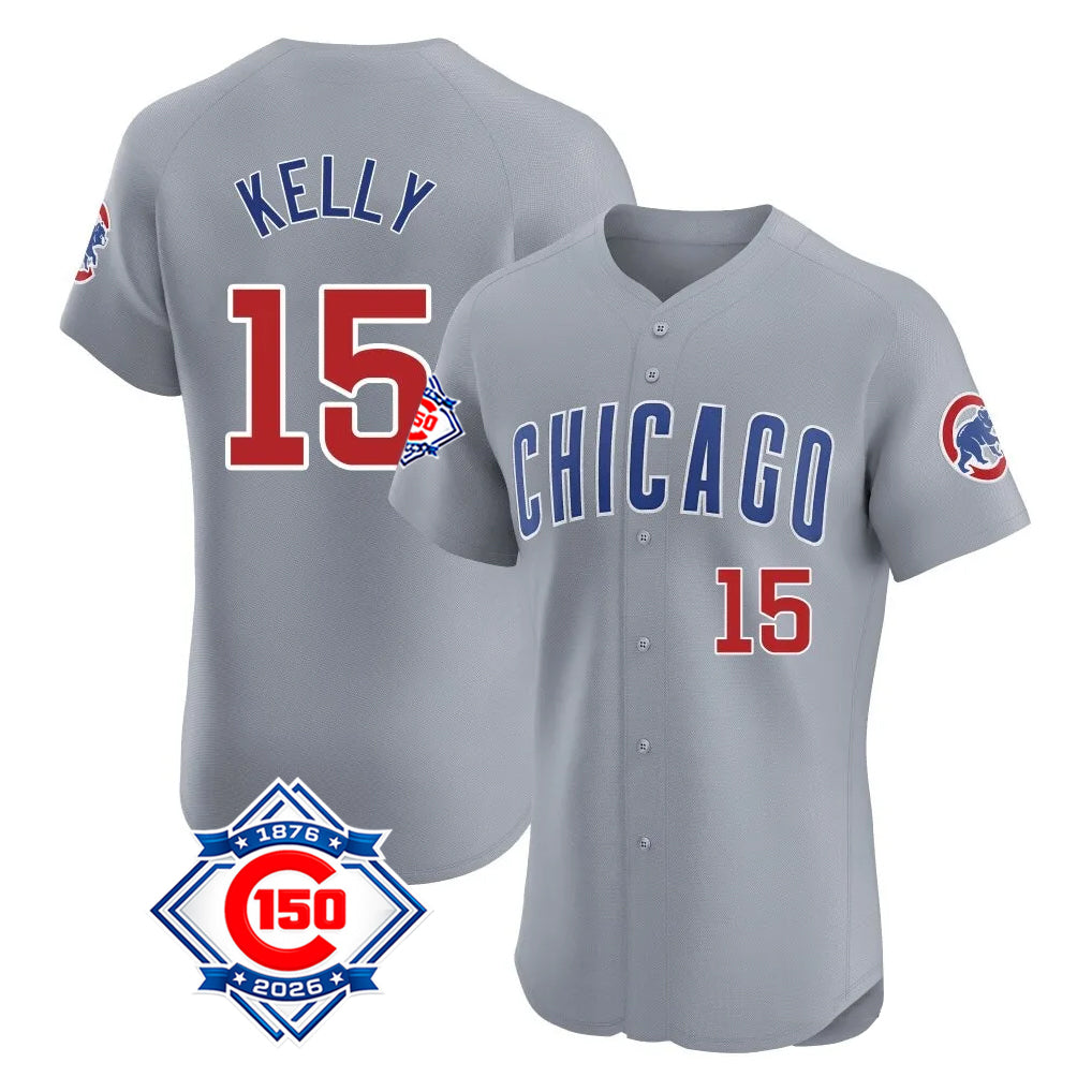 Chicago Cubs #15 Carson Kelly Player Gray MASONITE Road 150th Anniversary Limited Elite Home Stitched Jerseys