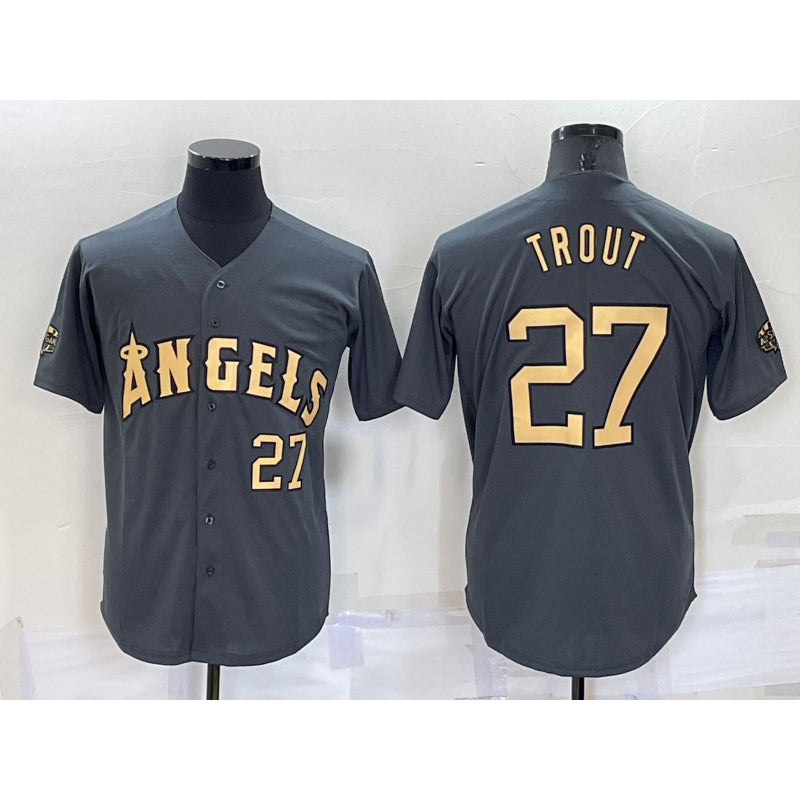 Los Angeles Angels #27 Mike Trout Number Grey MASONITE 2022 All Star Stitched Cool Base Jersey