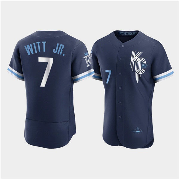 Kansas City Royals #7 Bobby Witt Jr. 2022 Navy MASONITE City Connect Flex Base Stitched Jersey