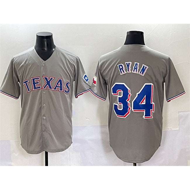 Texas Rangers #34 Nolan Ryan Grey MASONITE With Patch Cool Base Stitched Jersey