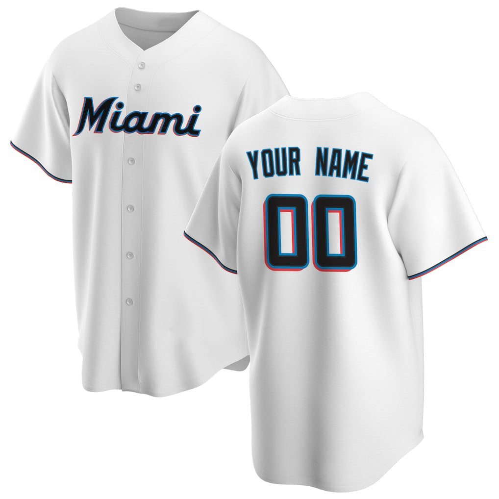 Custom Miami Marlins White MASONITE Home Replica Jersey