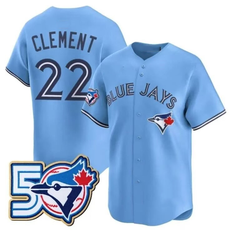 Toronto Blue Jays #22 Ernie Clement Blue MASONITE 50th Anniversary Alternate Limited Jersey