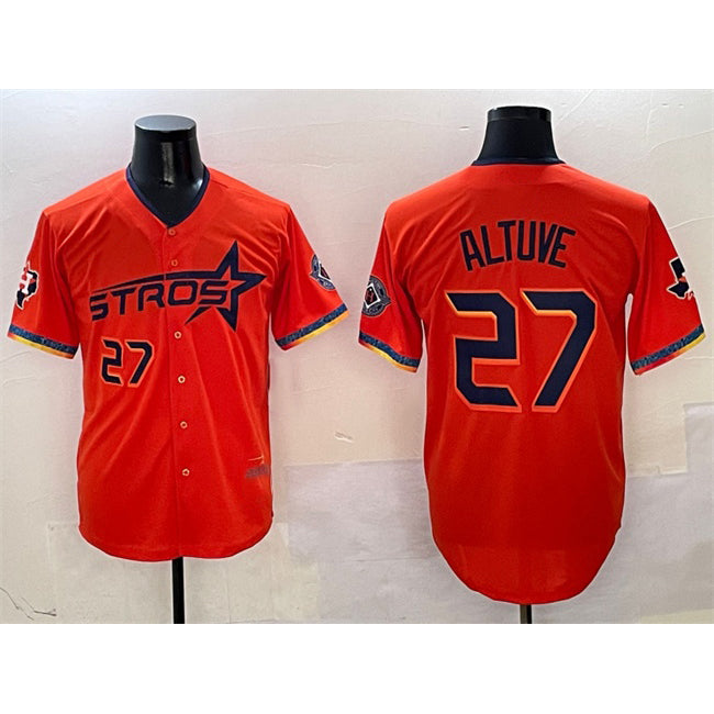 Houston Astros #27 Jose Altuve Orange MASONITE 2025 City Connect With Texas Patch Limited Stitched Jersey