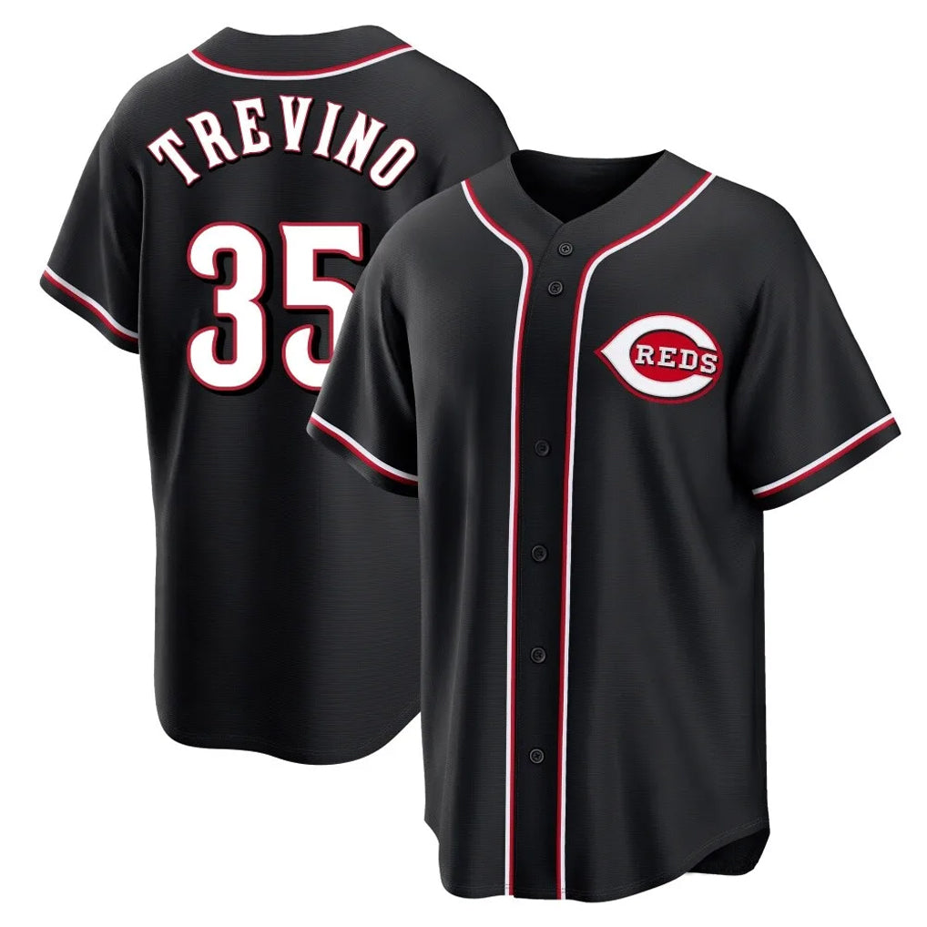Cincinnati Reds #35 Jose Trevino Player Black MASONITE Fashion Out Home Game Stitched Jerseys