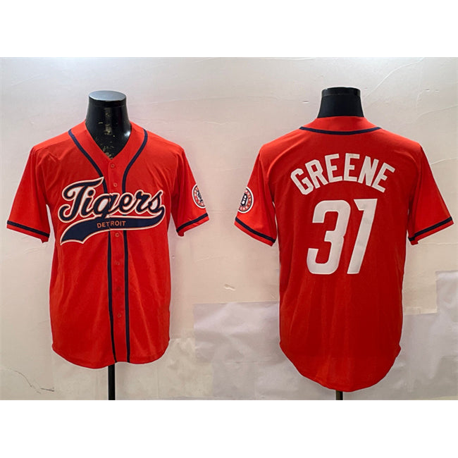 Detroit Tigers #31 Riley Greene Orange MASONITE With Patch Cool Base Stitched Jersey 2