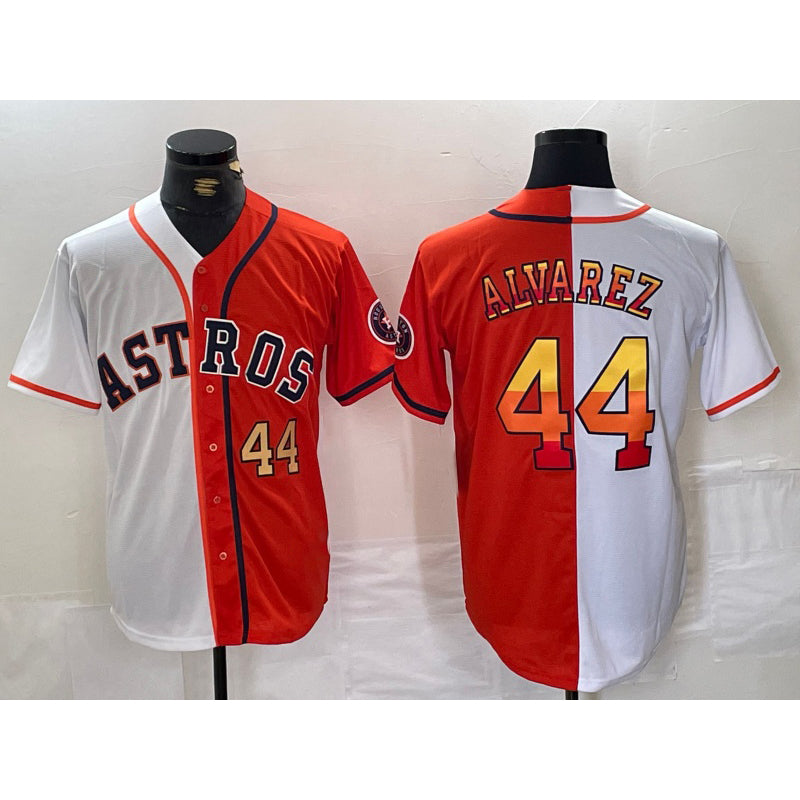 Houston Astros #44 Yordan Alvarez Number White Orange MASONITE Split Stitched Jersey 2