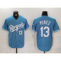 Kansas City Royals #13 Salvador Perez Number Light Blue MASONITE Cool Base Stitched Jersey