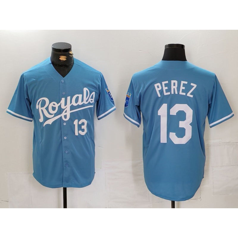 Kansas City Royals #13 Salvador Perez Number Light Blue MASONITE Cool Base Stitched Jersey