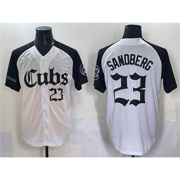 Chicago Cubs #23 Ryne Sandberg White Black MASONITE 'Gothic North Side Edition' Vapor Premier Limited Stitched Jersey