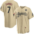 Arizona Diamondbacks #7 Corbin Carroll Gold MASONITE 2023 World Series City Connect Cool Base Stitched Jersey