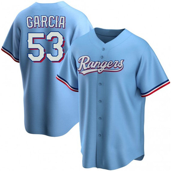 Texas Rangers #53 Adolis Garcia Light Blue MASONITE Cool Base Stitched Jersey