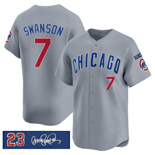 Chicago Cubs #7 Dansby Swanson Gray MASONITE 'Ryne Sandberg Tribute' Vapor Limited V3 Stitched Jersey