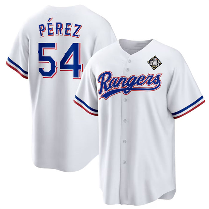 Texas Rangers #54 Mart¨ªn P¨¦rez White MASONITE 2023 World Series Stitched Jersey