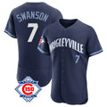 Chicago Cubs #7 Dansby Swanson Player Navy MASONITE City Connect 150th Anniversary Limited Elite Home Stitched Jerseys